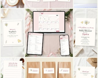 Wildflower Baby Shower Host Kit, Editable Printables & Games (Digital Download)