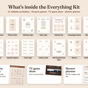 Everything included in the Love Is Brewing bridal shower Everything Kit