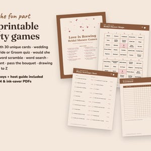 Love Is Brewing bridal shower party games with answer keys