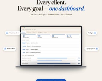 Interactive Life Coach Client Management Dashboard | Coaching Business Planner Digital Download