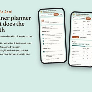 Gobble Gobble friendsgiving planner with checklist, RSVPs, budget and gift log