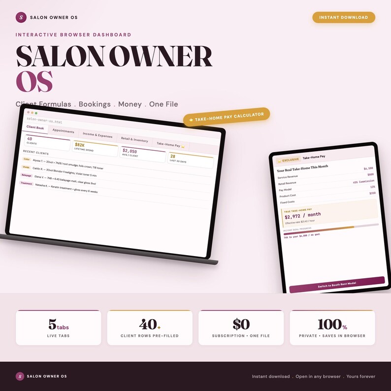 Salon Business Planner, Client Formulas, Bookings, Income Tracker (Browser File) image 1