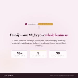 Salon Business Planner, Client Formulas, Bookings, Income Tracker (Browser File) image 2