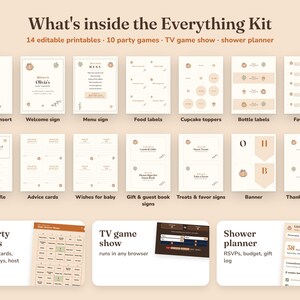 Everything included in the Little Pumpkin baby shower Everything Kit