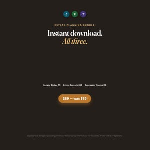 Estate planning bundle instant download: three dashboards, Legacy Binder, Executor, Trustee, $59