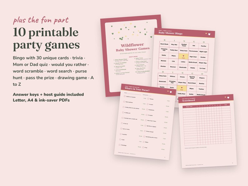 Wildflower baby shower party games with answer keys