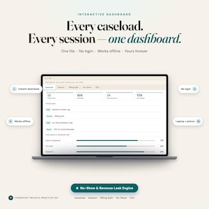 Therapist private practice dashboard hero with caseload and billing tabs