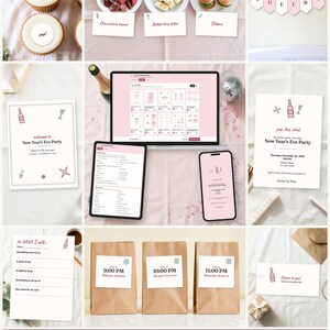Pop The Bubbly New Year's Eve Party Host Kit: edit on a laptop, tablet or phone, every printable fills in