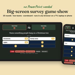 Ugly Sweater christmas party big-screen game show on a TV