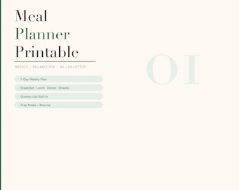 Weekly Meal Planner Printable, Fillable PDF Menu Template (A4 + US Letter)