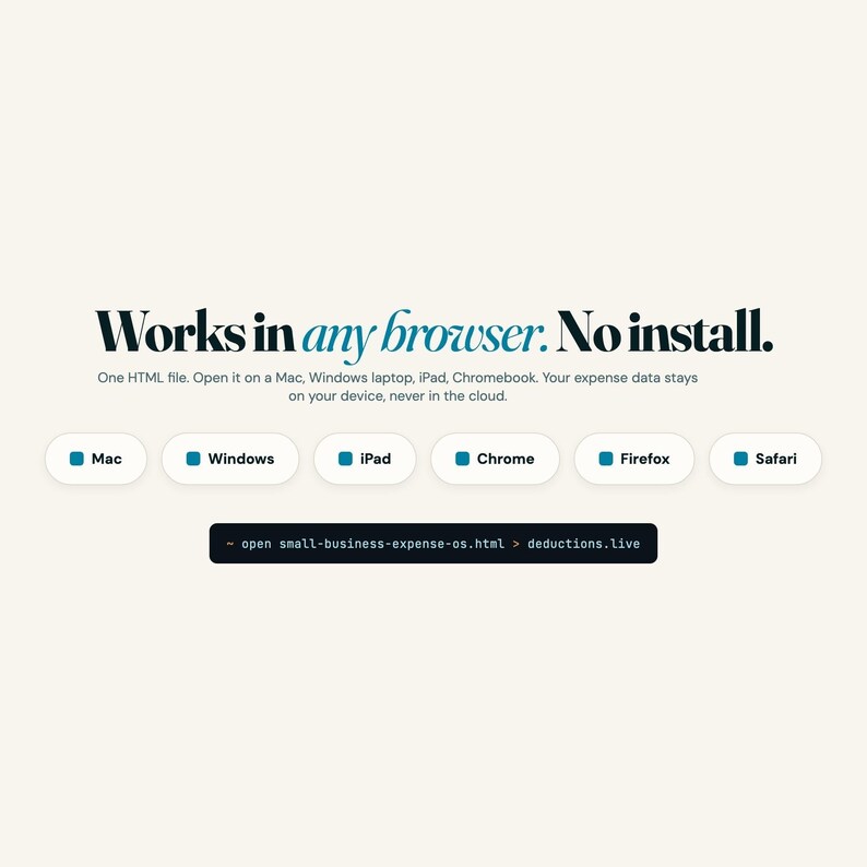 Small business expense tracker works offline on Mac Windows iPad Chrome Firefox Safari