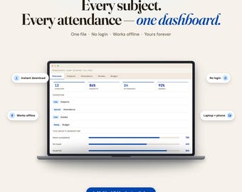 Interactive Homeschool Year Planner Dashboard, Multi-Child Curriculum Tracker, Attendance Log, Grade Book, Budget Tracker