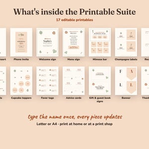 Everything included in the Fall In Love bridal shower Printable Suite