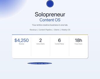 Solopreneur Content OS — Interactive Dashboard | Revenue Tracker, Content Pipeline & Client Hub