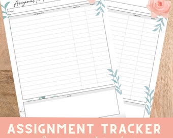 Assignment Tracker for School, Assignment Log, Planner for School Assignments, Homeschool Assignment Tracker List