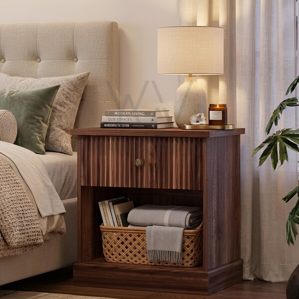 Bedside Table with Drawer and Open Shelf Storage
