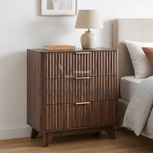 Bedside Table Fluted Wood Drawer Cabinet Modern Home Storage