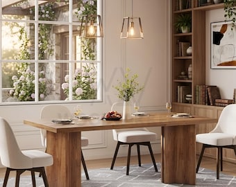 Dining Table Farmhouse Dark Brown Solid Wood Style Desk