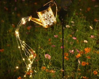 Solar Watering Can Light, LED Fairy Lights Outdoor, Hanging Garden Decor, Metal Watering Can Lantern, Patio Yard Fairy Lights Gift