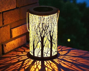 Lampa ogrodowa Drzewo Życia, wisząca na zewnątrz, metalowa latarnia, dekoracja patio, cień, prezent