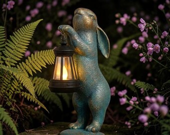 Hasen-Gartenstatue mit Solarlaterne, Outdoor-Kaninchen-Licht-Dekor, niedliches Tier-Yard-Verzierung, Feengarten-Nachtlicht, Gartengeschenk