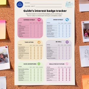 Girl Guides Interest Badge Tracker, A4 Progress Chart, Kids Activity PDF