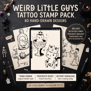 Weird Little Guys Procreate Tattoo Stamps, Quirky Flash Brushes, Instant Download