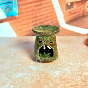 Difusor de cerámica artesanal estilo Riad, decoración marroquí bohemia para el hogar, calentador de cera con esmalte moteado.