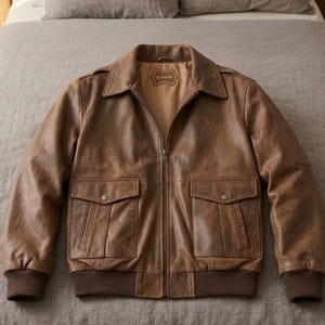 Men's A2 Aviator Bomber Leather Jacket | Handmade Vintage Flight Brown Distressed Lambskin Leather Outwear