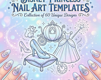 Disney Cinderella Nail Art Templates - 60 Unique Line Art Designs, Printable Nail Stickers, DIY Nail Art, A4 Size, Instant Digital Download
