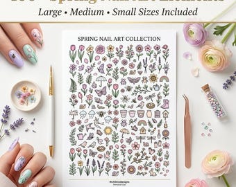Spring Nail Art Templates Printable | 100+ Floral Nail Designs | A4 PDF Digital Download | 3 Sizes | DIY Nail Decals | Practice Sheet