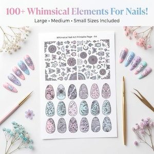 Whimsical Nail Art Templates Printable | 100+ Fantasy Nail Designs | A4 PDF Digital Download | 3 Sizes | DIY Nail Decals | Nail Practice