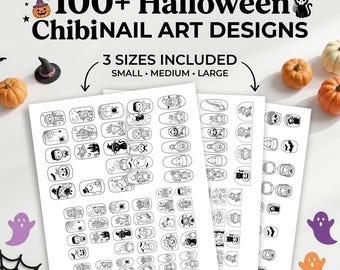 Halloween Nail Art Templates Printable Chibi Designs Digital Download 100+ Coloring Pages PDF