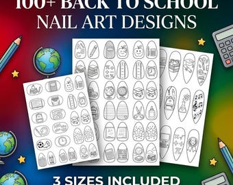 Back to School Nail Art Templates Printable | 100+ School Nail Designs | A4 PDF Digital Download | 3 Sizes | DIY Nail Decals | Nail Practice