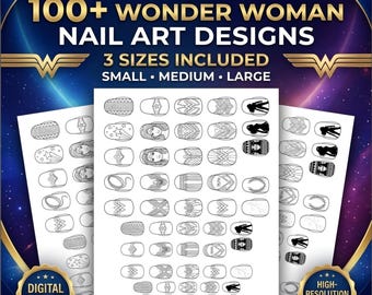 Wonder Woman Nail Art Template Printable | Superhero Nail Designs PDF | Comic Inspired Nail Stencils | DIY Gel Polish Nail Art