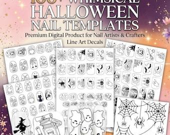 Whimsical Halloween Nail Art Templates Printable PDF | 100+ Cute Spooky Nail Designs | DIY Halloween Nails | Nail Stencil Digital Download