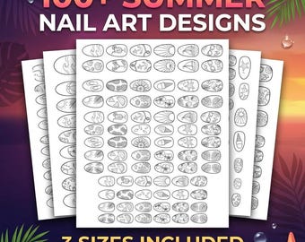 Summer Nail Art Templates Printable | 100+ Tropical Nail Designs | A4 PDF Digital Download | 3 Sizes | DIY Nail Decals | Nail Practice