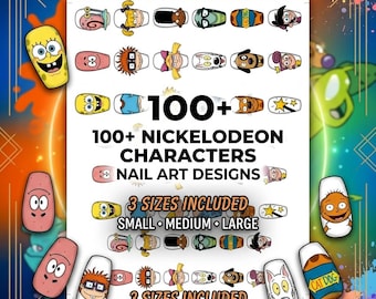 Nickelodeon Inspired Nail Art Templates Printable PDF | Cartoon Nail Designs | DIY Nail Stencil | Kids Nostalgia Nails | Digital Download