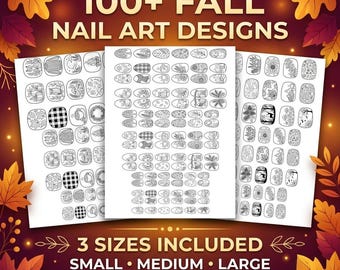 Fall Nail Art Templates Printable | 100+ Autumn Nail Designs | A4 PDF Digital Download | 3 Sizes | DIY Nail Decals | Nail Practice