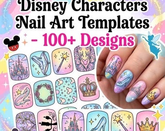Disney Cartoon Nail Art Templates Printable PDF | 100+ Cute Character Nail Designs | DIY Nail Stencils | Gel Polish Nail Art | Nail Artist
