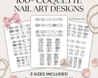 Printable Nail Art Templates Coquette Designs Digital Download 100+ Nail Art Design Sheets, A4 PDF