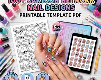 Cartoon Network Style Nail Art Templates Printable | 100+ Cute Nail Designs PDF | DIY Nail Stencils | Digital Download Nail Art Guide