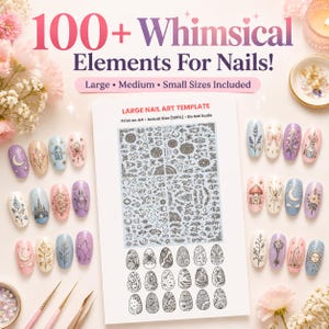 Whimsical Nail Art Templates Printable | 100+ Fantasy Nail Designs | A4 PDF Digital Download | 3 Sizes | DIY Nail Decals | Nail Practice