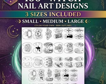 Witch Nail Art Templates Printable | 100+ Witchy Nail Designs PDF | Halloween Nail Stencils | Dark Magic Nails | DIY Nail Art Template