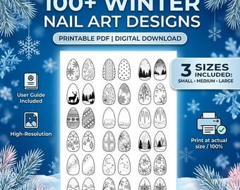 Winter Nail Art Templates Printable | 80+ Snowflake Nail Designs | A4 PDF Digital Download | 3 Sizes | DIY Nail Decals | Nail Practice