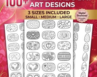 Valentine's Day Nail Art Templates Printable | 100+ Love Nail Designs | A4 PDF Digital Download | 3 Sizes | DIY Nail Decals | Romantic Nails