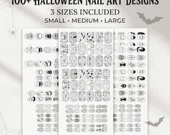 Halloween Nail Art Templates Printable | 100+ Spooky Nail Designs | A4 PDF Digital Download | 3 Sizes | DIY Nail Decals | Nail Practice