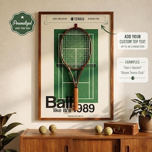 Custom Tennis Racket Display Frame 24x36, Personalized Tennis Racquet Wall Mount Decor, Vintage Tennis Wall Art, Gift for Tennis Coach