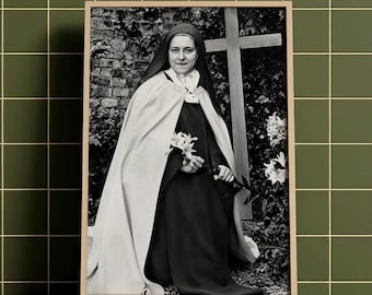 Saint Therese of Lisieux Framed Poster, Catholic Nun Wall Art, Vintage Religious Photography, Blessed Little Flower Framed Print