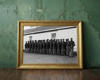 Buffalo Soldiers 1860s Framed Poster, Civil War Historical Photo, African American Military Wall Art, Vintage Army Print